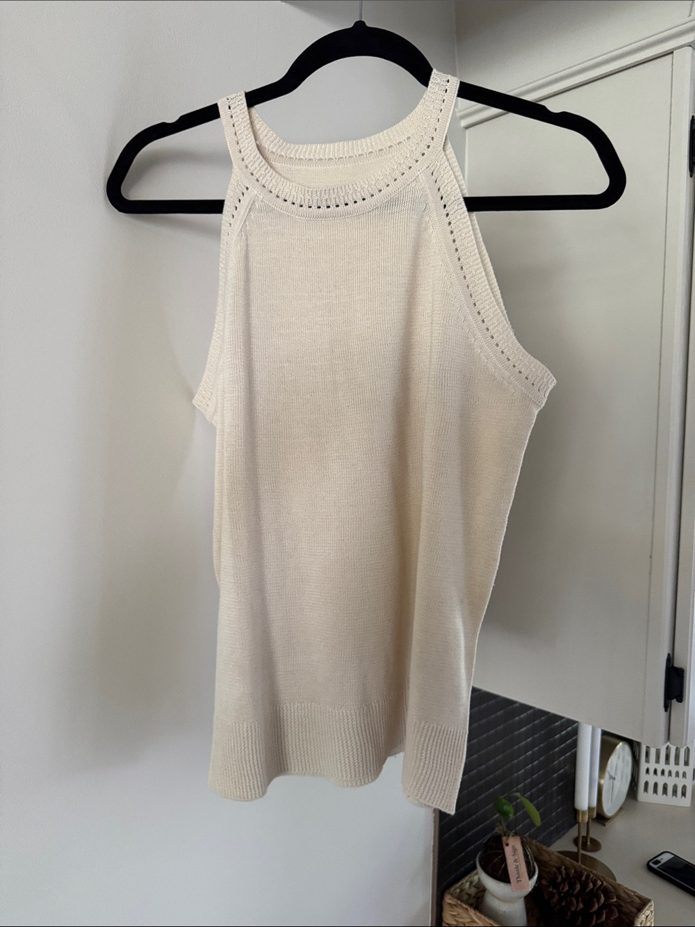Cream Halter Knit Tank Top